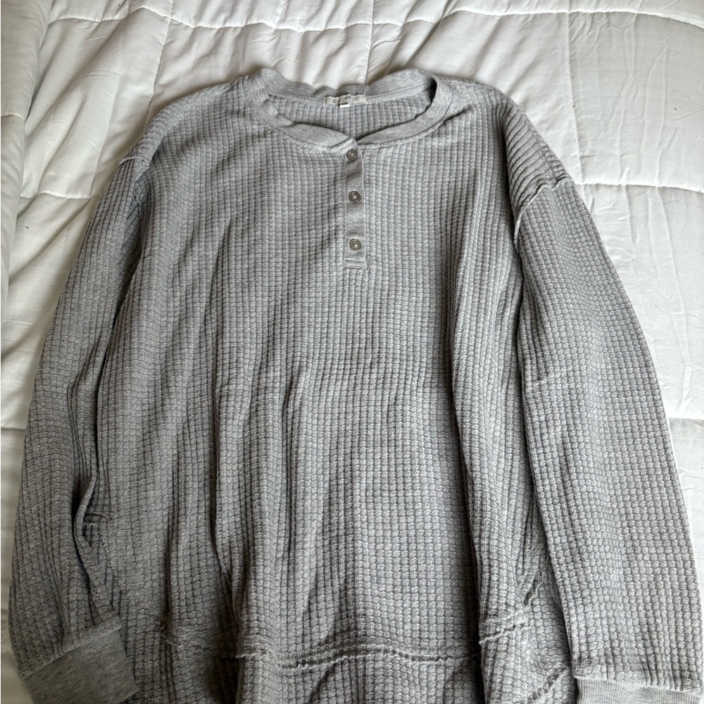 Z Supply Light Gray Waffle Knit Top